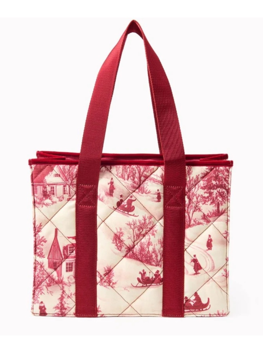Paper Source Holiday Tote NWT Bag Winter Scene Toile Red and Cream